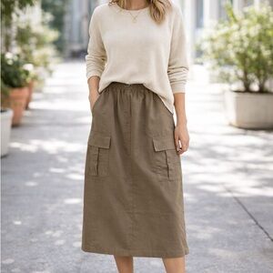 MELLODAY Tan Cargo Midi Skirt